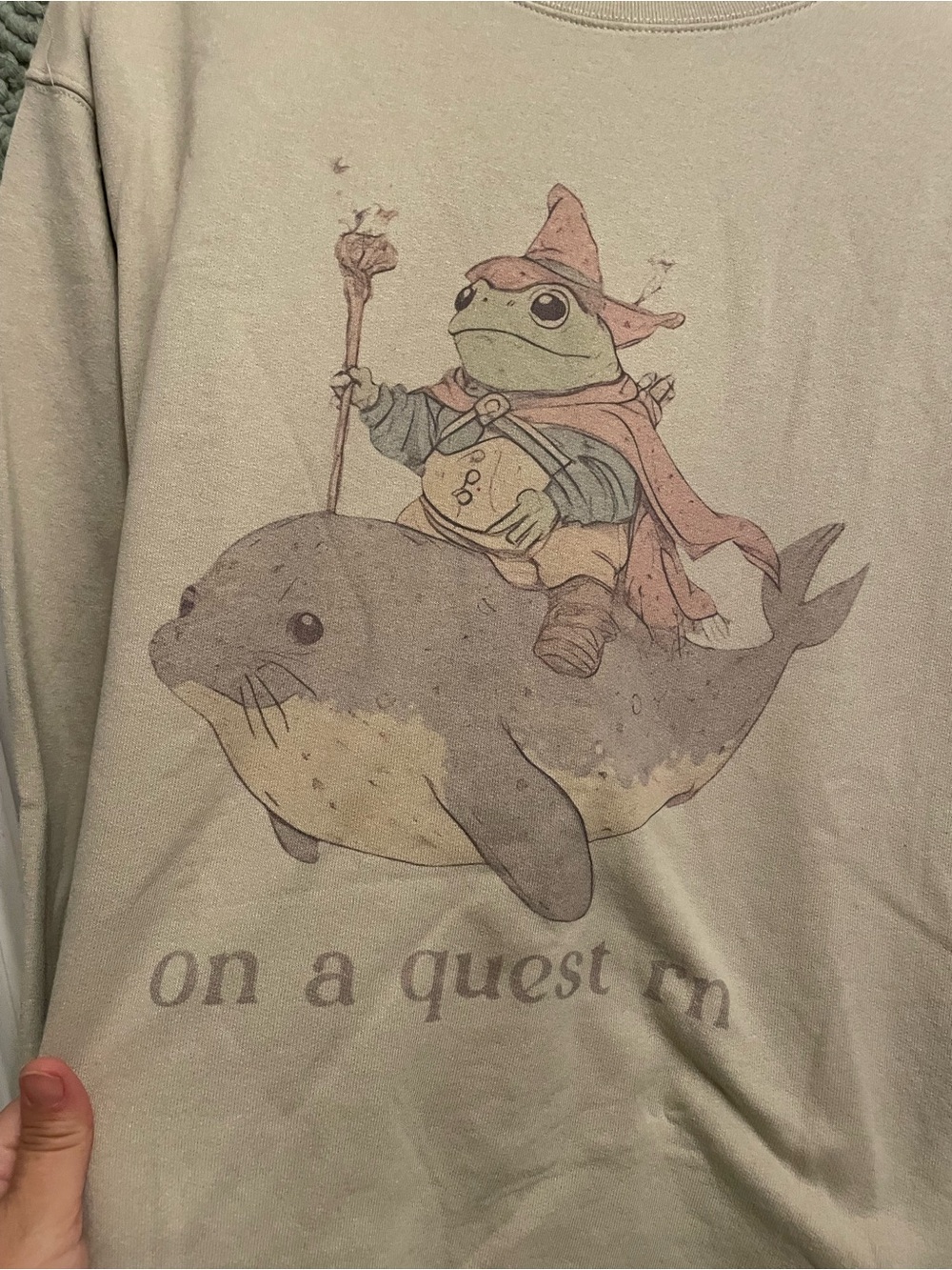Beige Graphic Crewneck Sweater - 'On a Quest' - Picture 2 of 2